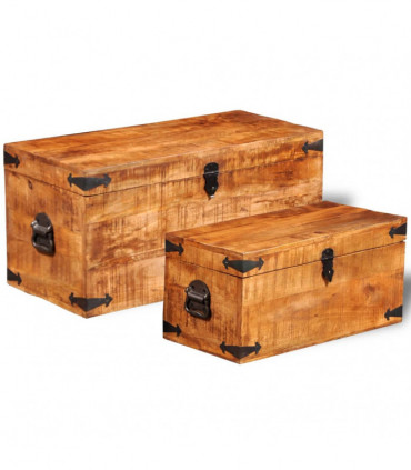Storage Chest Set 2 Pieces Rough Mango Wood