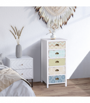 Storage Chest Unit Dresser 5 Drawer Retro Style Wood White Entryway