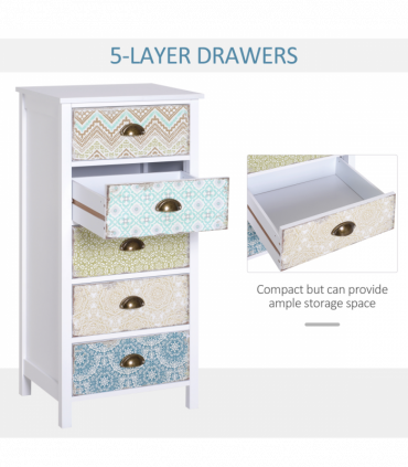 Storage Chest Unit Dresser 5 Drawer Retro Style Wood White Entryway