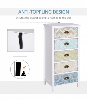 Storage Chest Unit Dresser 5 Drawer Retro Style Wood White Entryway