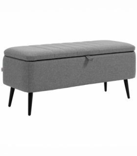 Storage Ottoman Bench, Linen Fabric Footstool with Steel Legs Grey