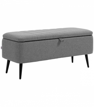 Storage Ottoman Bench, Linen Fabric Footstool with Steel Legs Grey