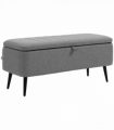 Storage Ottoman Bench, Linen Fabric Footstool with Steel Legs Grey