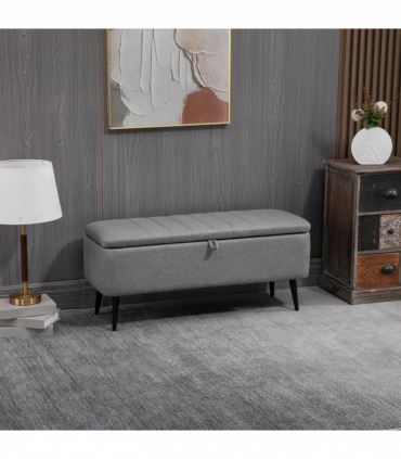 Storage Ottoman Bench, Linen Fabric Footstool with Steel Legs Grey