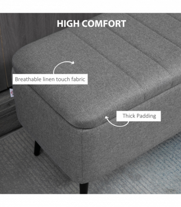 Storage Ottoman Bench, Linen Fabric Footstool with Steel Legs Grey