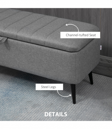 Storage Ottoman Bench, Linen Fabric Footstool with Steel Legs Grey