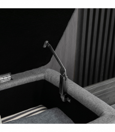 Storage Ottoman Bench, Linen Fabric Footstool with Steel Legs Grey