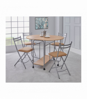 Stowaway 4 seat dining set - Oak / Silver