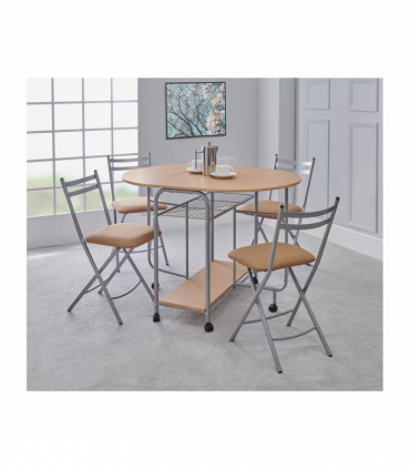Stowaway 4 seat dining set - Oak / Silver