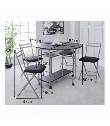 Stowaway 4 seat dining set - black / silver