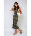 Strappy Long Knitted Stripe Cami Dress