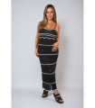 Strappy Long Knitted Stripe Cami Dress