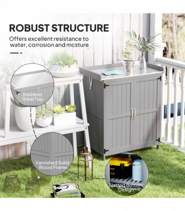 Sturdy Garden Storage Bench with Stainless Steel Top & Easy Access