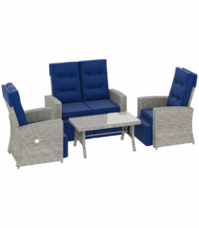 Stylish Grey Rattan Outdoor Set with Reclining Loveseat & Armchairs