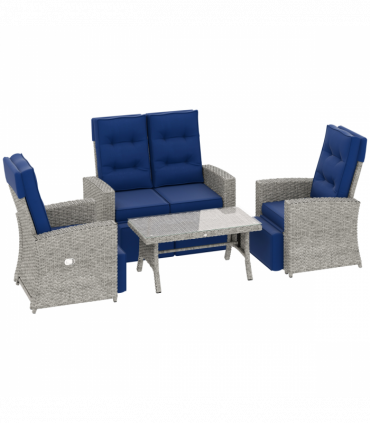 Stylish Grey Rattan Outdoor Set with Reclining Loveseat & Armchairs