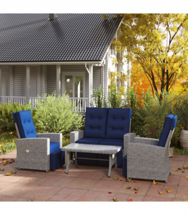 Stylish Grey Rattan Outdoor Set with Reclining Loveseat & Armchairs