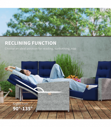 Stylish Grey Rattan Outdoor Set with Reclining Loveseat & Armchairs