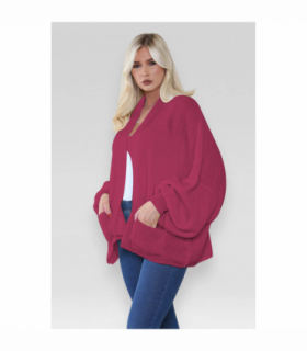 Stylish Oversized Cropped Knitted Cardigan with Balloon Pockets