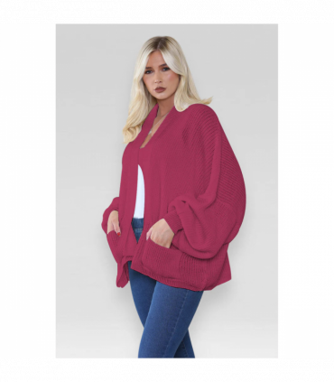 Stylish Oversized Cropped Knitted Cardigan with Balloon Pockets