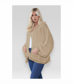 Stylish Oversized Cropped Knitted Cardigan with Balloon Pockets