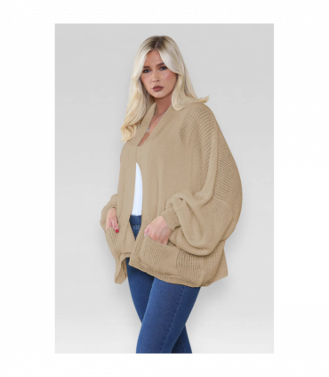 Stylish Oversized Cropped Knitted Cardigan with Balloon Pockets