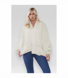 Stylish Oversized Cropped Knitted Cardigan with Balloon Pockets