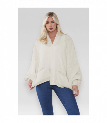 Stylish Oversized Cropped Knitted Cardigan with Balloon Pockets