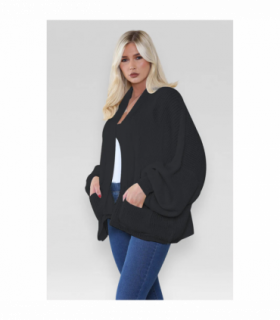 Stylish Oversized Cropped Knitted Cardigan with Balloon Pockets