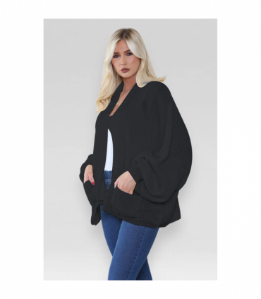 Stylish Oversized Cropped Knitted Cardigan with Balloon Pockets