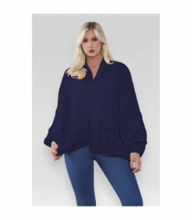 Stylish Oversized Cropped Knitted Cardigan with Balloon Pockets