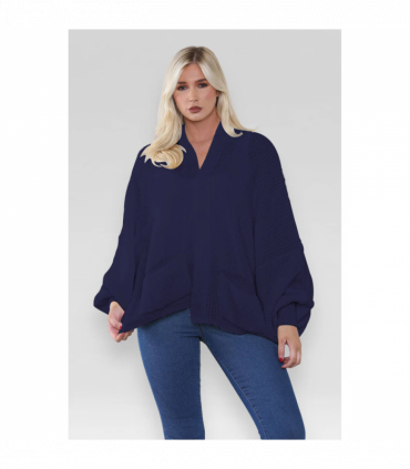 Stylish Oversized Cropped Knitted Cardigan with Balloon Pockets