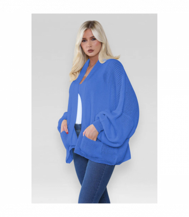 Stylish Oversized Cropped Knitted Cardigan with Balloon Pockets