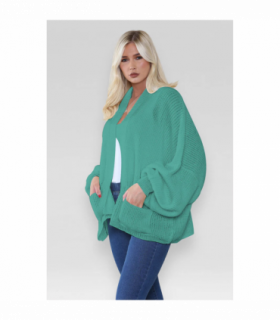 Stylish Oversized Cropped Knitted Cardigan with Balloon Pockets