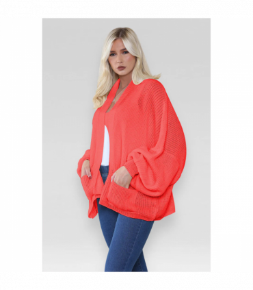 Stylish Oversized Cropped Knitted Cardigan with Balloon Pockets