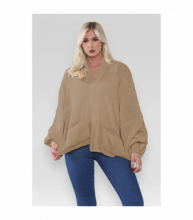 Stylish Oversized Cropped Knitted Cardigan with Balloon Pockets