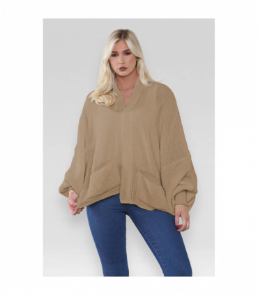 Stylish Oversized Cropped Knitted Cardigan with Balloon Pockets