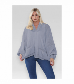 Stylish Oversized Cropped Knitted Cardigan with Balloon Pockets