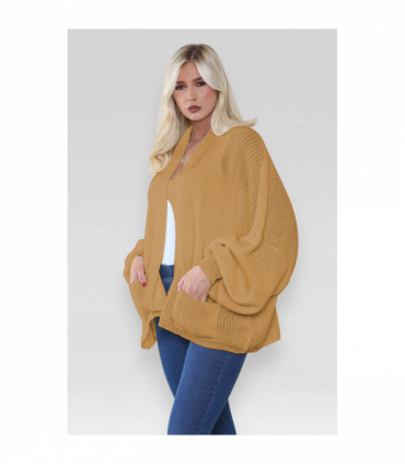 Stylish Oversized Cropped Knitted Cardigan with Balloon Pockets