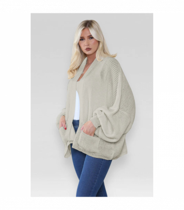 Stylish Oversized Cropped Knitted Cardigan with Balloon Pockets