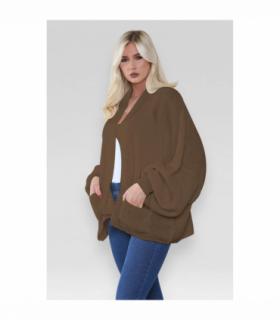 Stylish Oversized Cropped Knitted Cardigan with Balloon Pockets