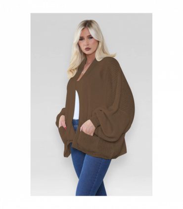 Stylish Oversized Cropped Knitted Cardigan with Balloon Pockets