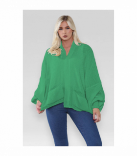 Stylish Oversized Cropped Knitted Cardigan with Balloon Pockets