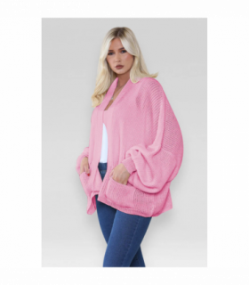 Stylish Oversized Cropped Knitted Cardigan with Balloon Pockets