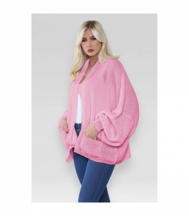 Stylish Oversized Cropped Knitted Cardigan with Balloon Pockets