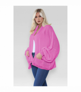 Stylish Oversized Cropped Knitted Cardigan with Balloon Pockets