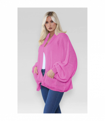 Stylish Oversized Cropped Knitted Cardigan with Balloon Pockets