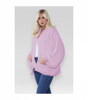 Stylish Oversized Cropped Knitted Cardigan with Balloon Pockets