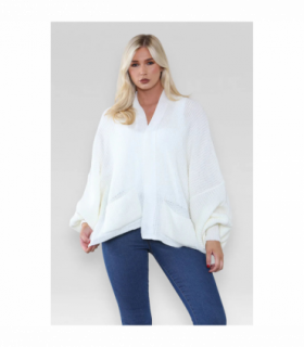 Stylish Oversized Cropped Knitted Cardigan with Balloon Pockets