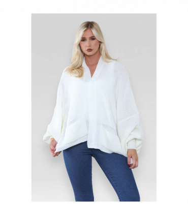 Stylish Oversized Cropped Knitted Cardigan with Balloon Pockets