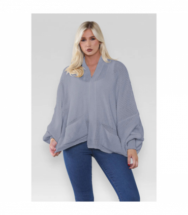 Stylish Oversized Cropped Knitted Cardigan with Balloon Pockets